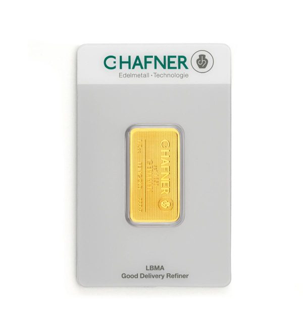 Perspectiva frontal del lingote de oro C.Hafner de 1/2