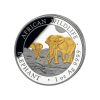 moneda-elefante-somalia-plata-dorada-1oz-2026 Perspectiva frontal de la cruz de la moneda de plata bañada en oro Elefante de Somalia de 1oz de 2026