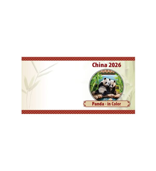 packaging-moneda-panda-chino-plata-policromada-30gr-2026 Perspectiva frontal del packaging de la cruz de la moneda de plata policromada Panda Chino de 30gr de 2026
