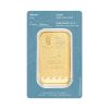 Perspectiva frontal del anverso del lingote de oro Britannia de 50gr con su blíster