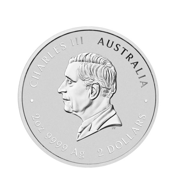 Perspectiva frontal de la cara de la moneda de plata Año del Caballo de 2oz de 2026