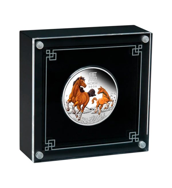 Moneda Año Caballo Plata Policromada 1 oz 2026 — Serie Lunar III — Edición caja