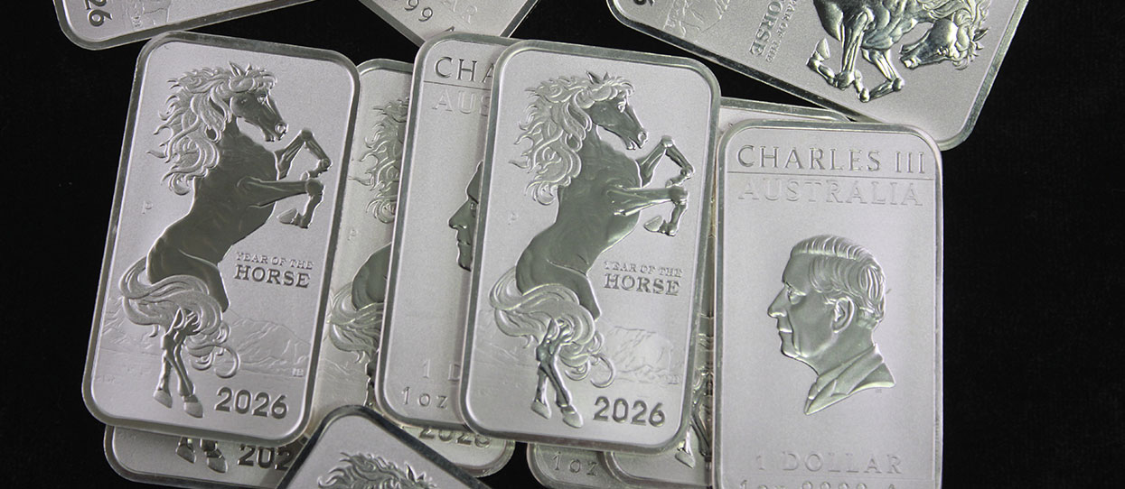 Perspectiva frontal de la moneda de plata cuadrada Año del Caballo