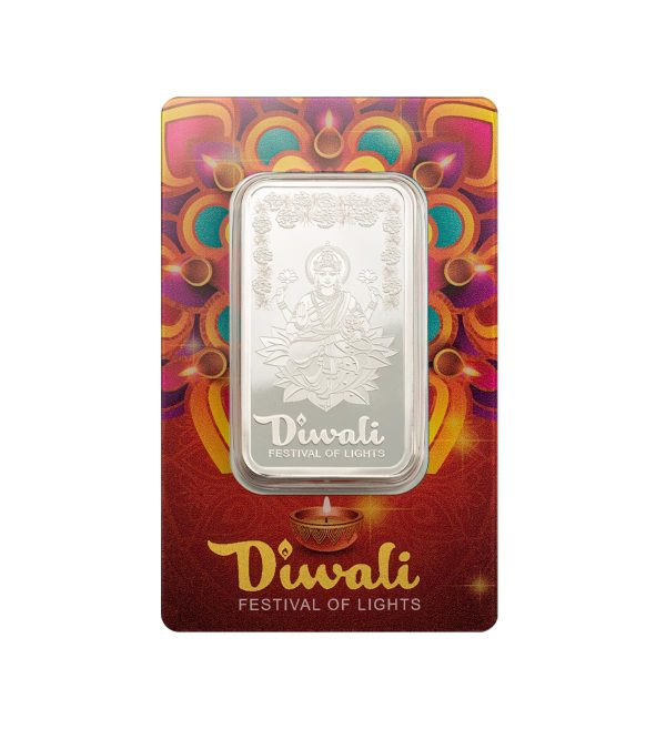 lingote-plata-pamp-buda-1-oz Perspectiva frontal del lingote de PAMP Lakshmi de 1 onza