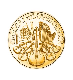 cara-moneda-filarmonica-viena-oro-1oz-2026 Perspectiva frontal de la cruz de la moneda de oro Filarmónica de Viena de 1oz de 2026