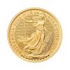 Perspectiva frontal de la cruz de la moneda de oro Britannia de 1/2oz de 2026, que muestra a la diosa portando un tridente