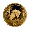 Perspectiva frontal de la moneda de oro Panda Chino de 30gr de 2026, que muestra a dos pandas sentados en un bosque de bambú