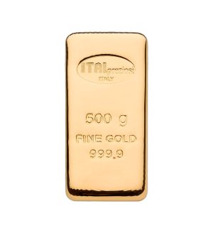 lingote-oro-italpreziosi-500gr Perspectiva frontal del lingote de oro Italpreziosi de 500 gramos