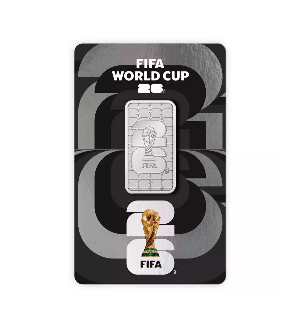 Perspectiva frontal del lingote de plata FIFA de 50g