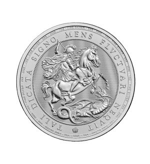 moneda-san-jorge-dragon-plata-1oz-2026 Perspectiva frontal de la cruz de la moneda de plata San Jorge y el Dragón de 1oz de 2026