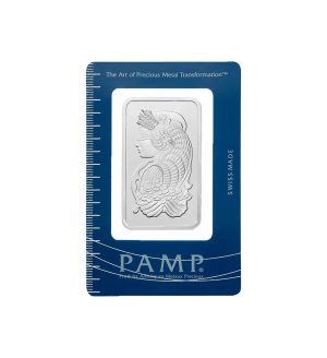 Perspectiva frontal del anverso del lingote de plata Lady Fortuna de 1oz de la marca PAMP