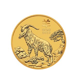 moneda-ano-cabra-oro-1_4-oz-2027 (2) Perspectiva frontal de la cruz de la moneda de oro Año de la Cabra de 1/4oz de 2027