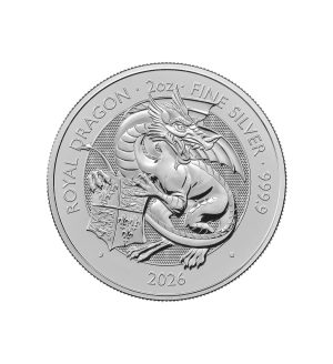 moneda-dragon-plata-2oz-2026 Perspectiva frontal de la moneda de plata Dragón de 2oz de 2026
