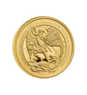 Perspectiva frontal de la moneda de oro El Ángel de 1oz de 2026