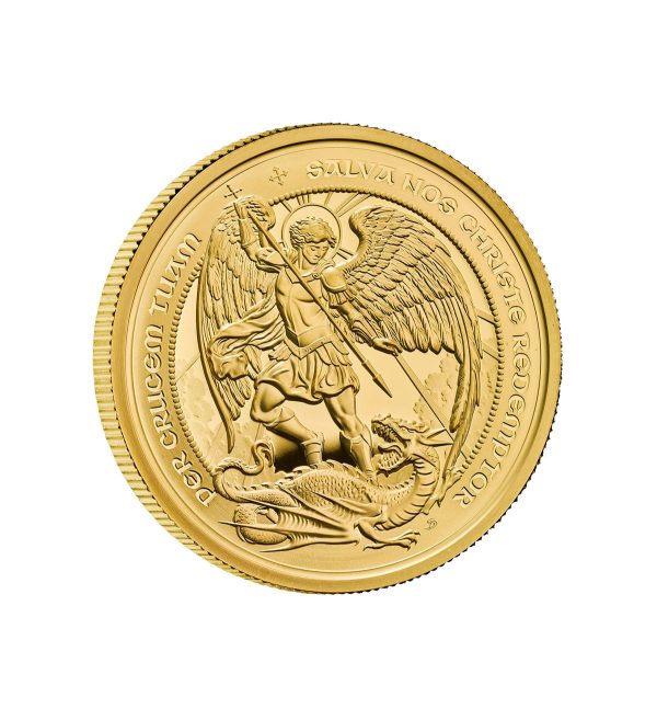 Perspectiva frontal de la moneda de oro El Ángel de 1oz de 2026